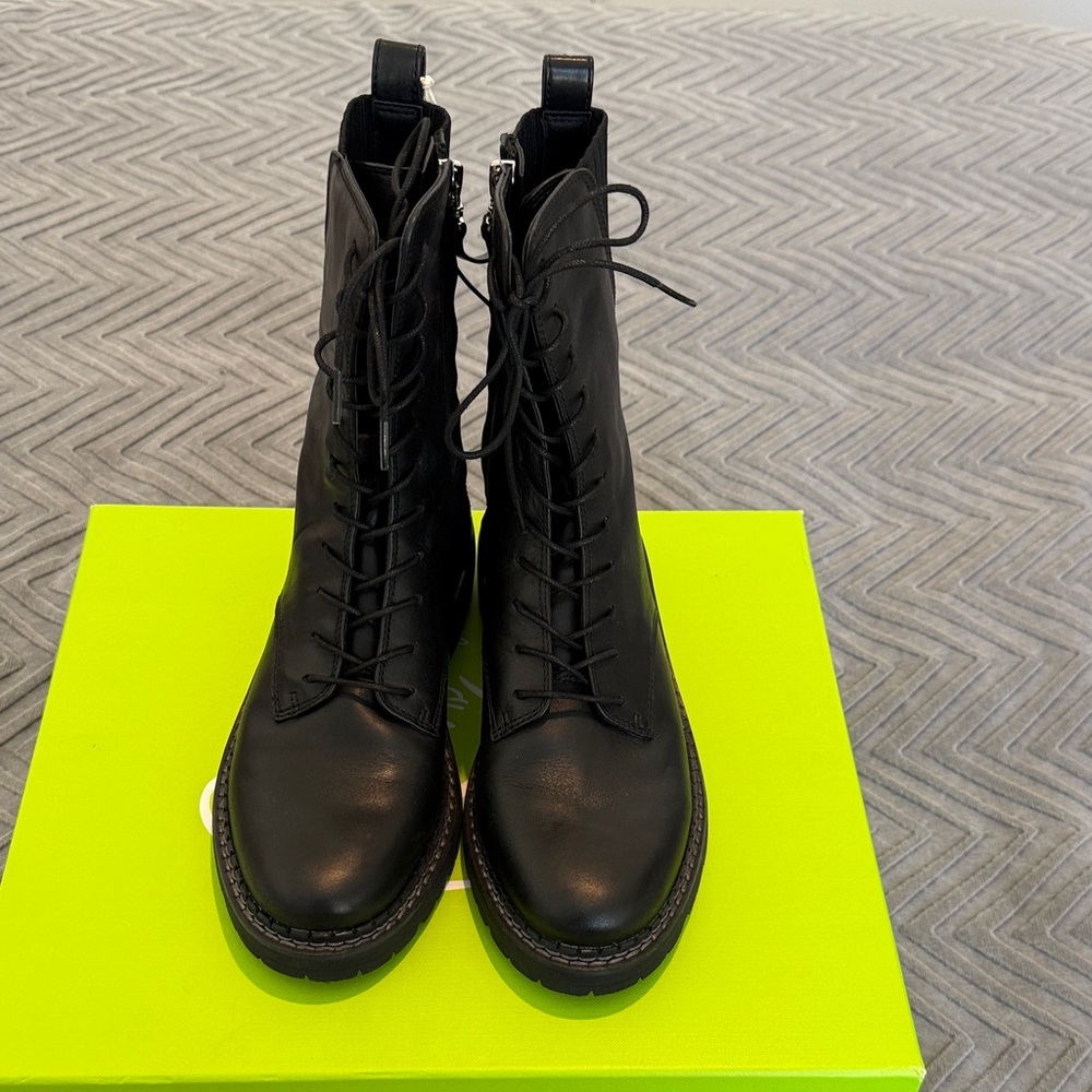 NWT Sam Edelman Lex Black Leather Lace Up Combat Boots - Picture 3 of 13